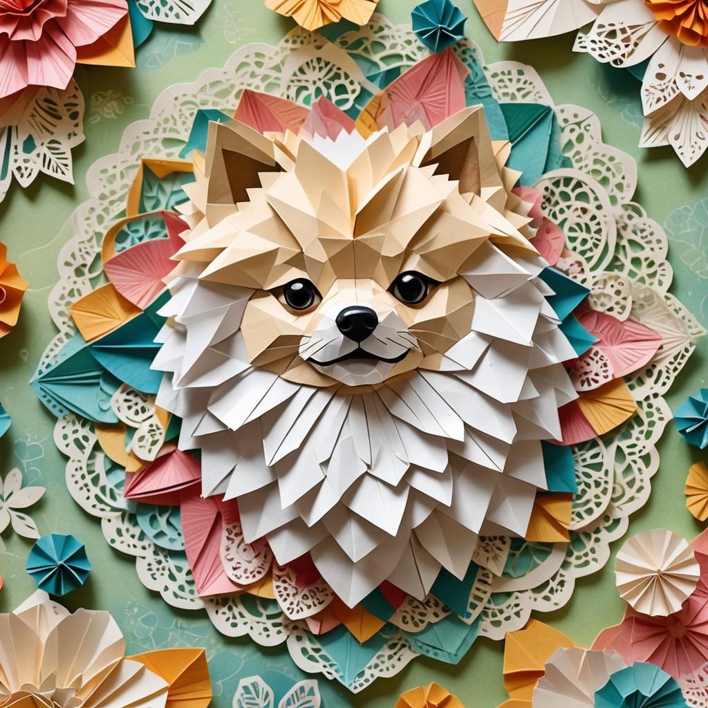 Paper Pomeranian: Origami-Inspired Papercraft Illustration