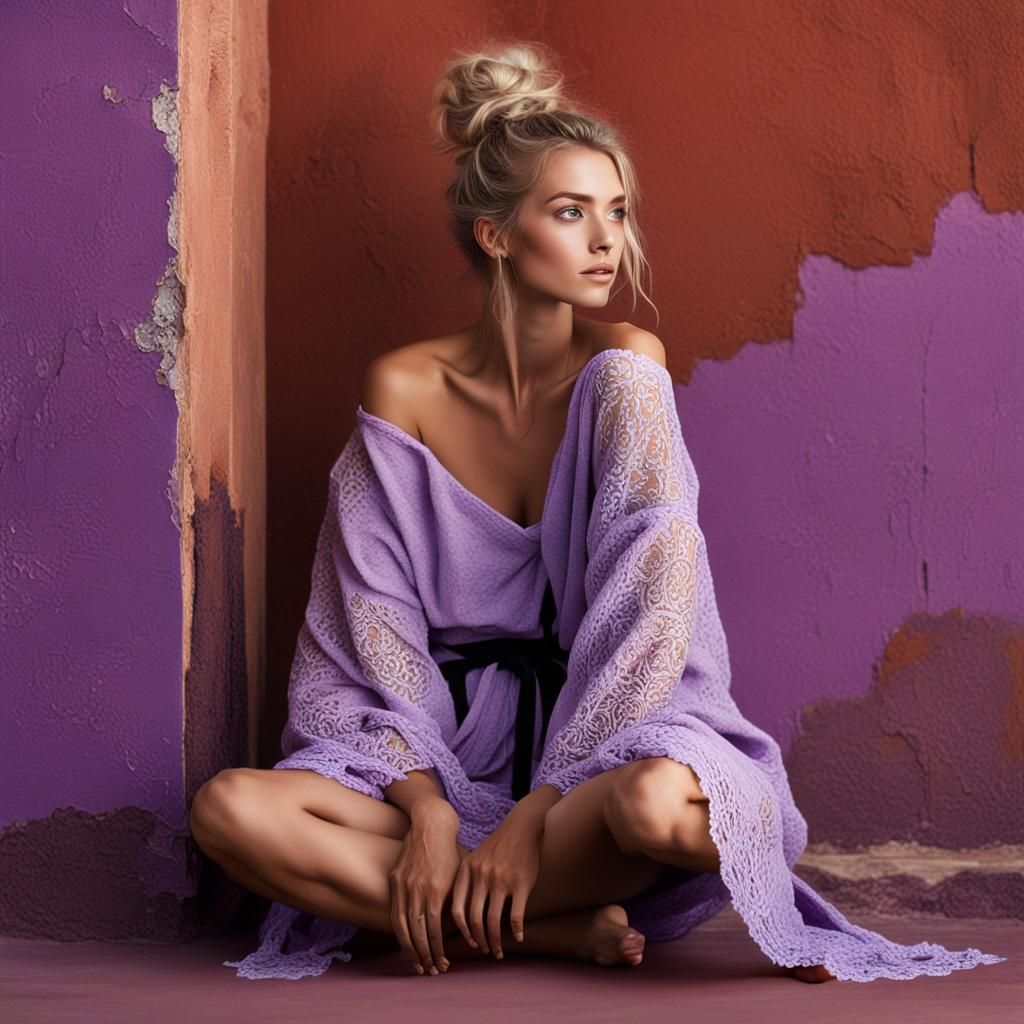 Young Woman in Lilac Robe, Marrakesh Backdrop