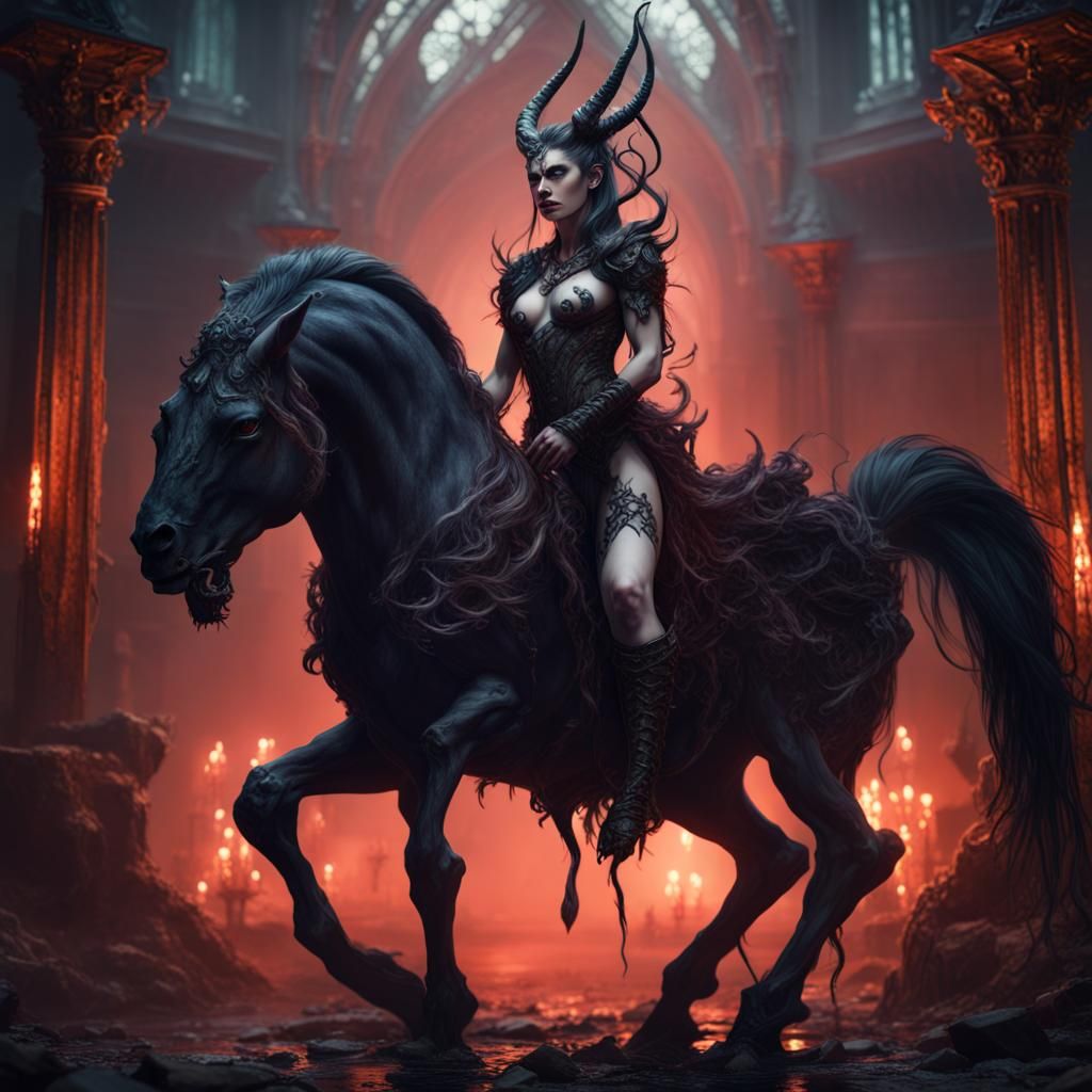 Gothic Demon Woman Centaur in Dark Fantasy Art