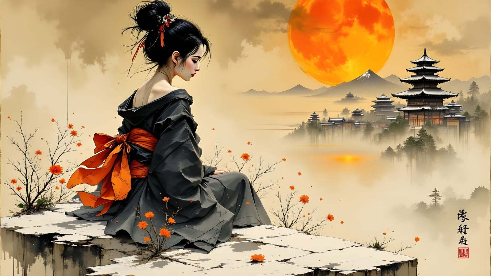 Rob's "Japaneseinkbrush" Lora mixed with Morkai's "Akimora" ...