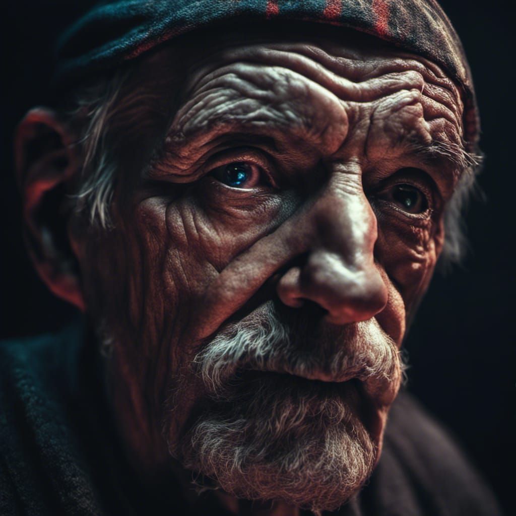 Old Man Portrait in Synthwave Neon Style