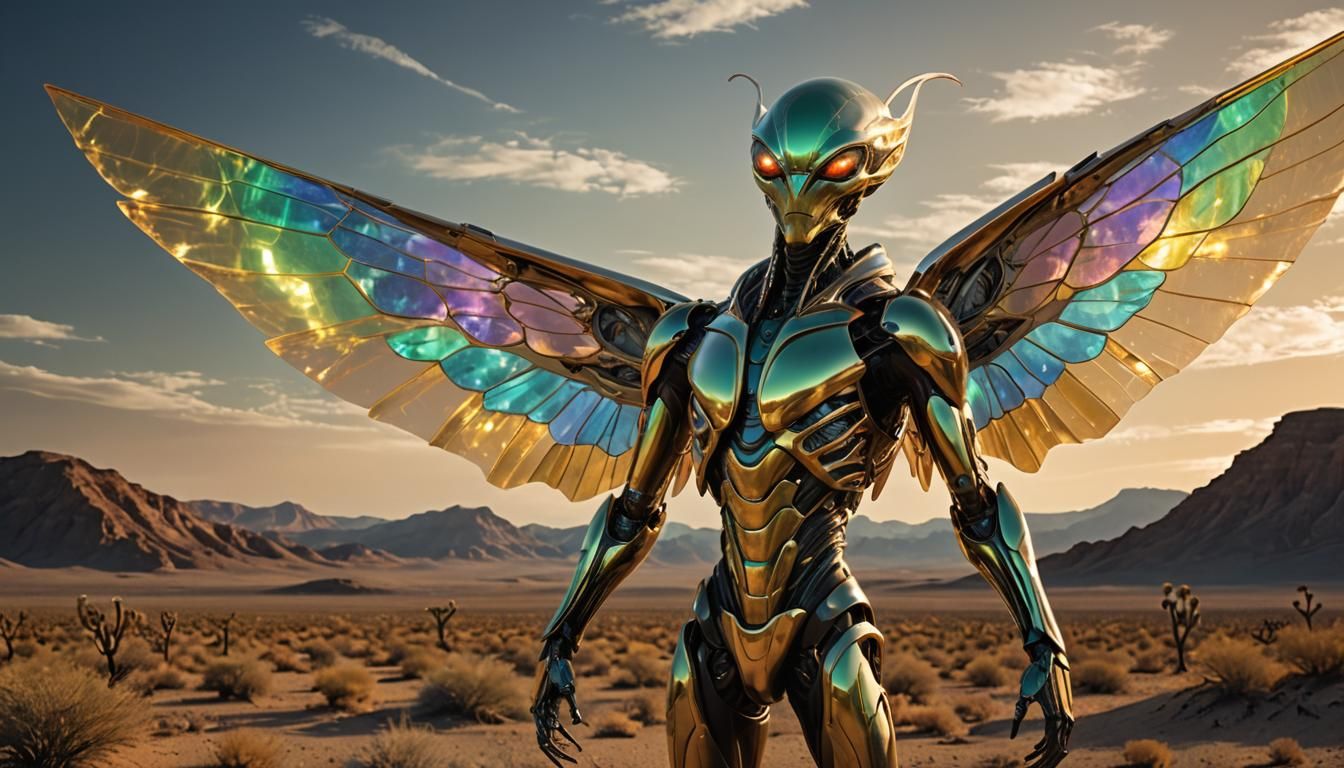 alien creature in desert  in the style of futuristic glamour...