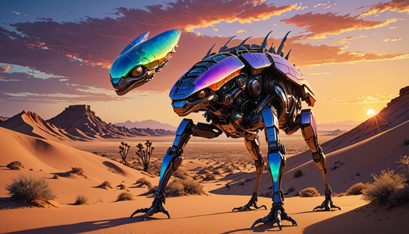 alien creature in desert  in the style of futuristic glamour...