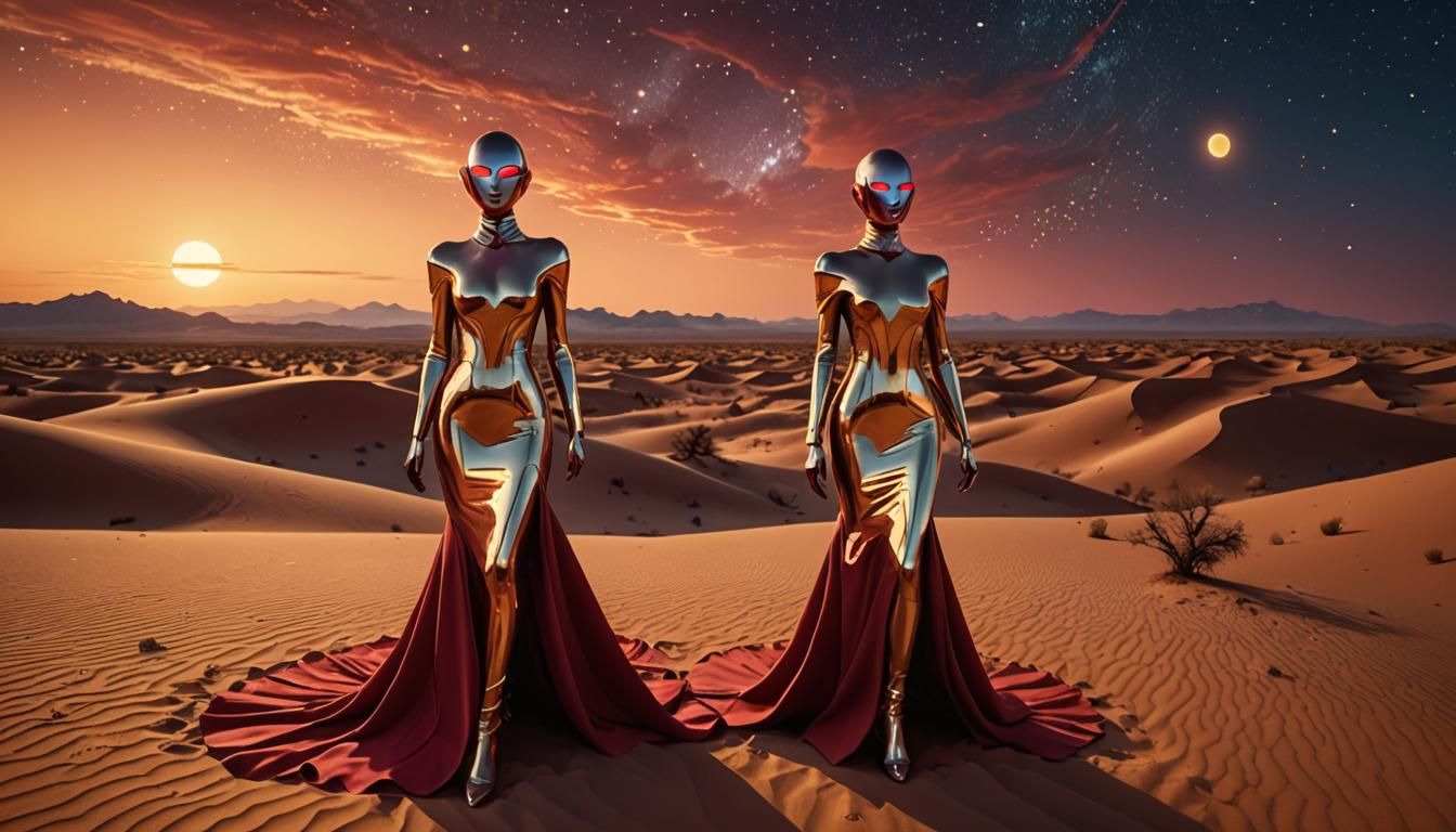 alien creature in desert  in the style of futuristic glamour...