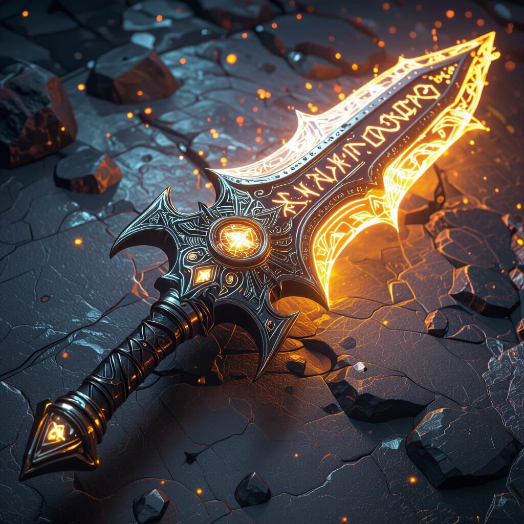 Legendary Magical Weapon with Glowing Runes