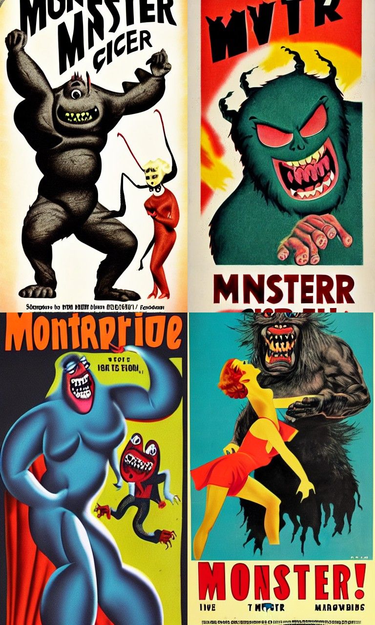 Vintage Monster Movie Poster Illustration