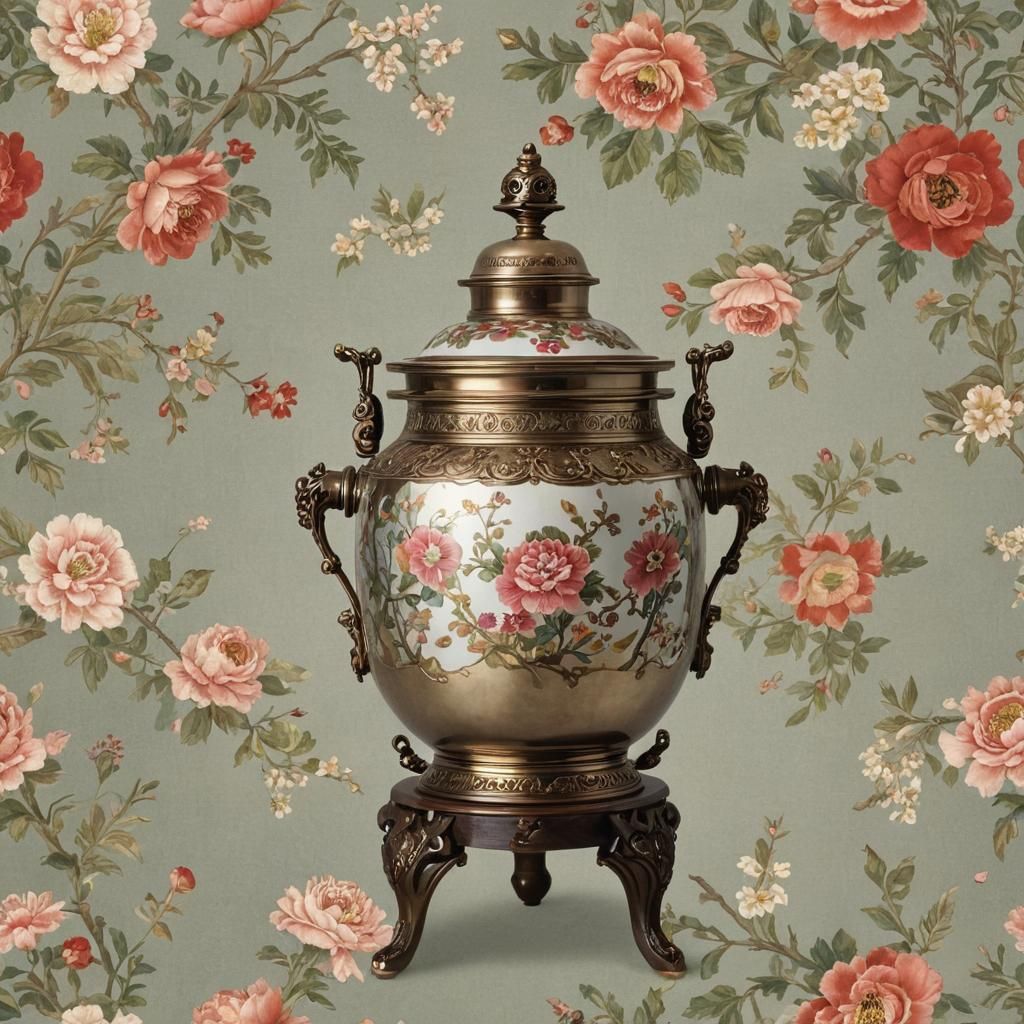 Japanese-Style Samovar with Floral Embellishments