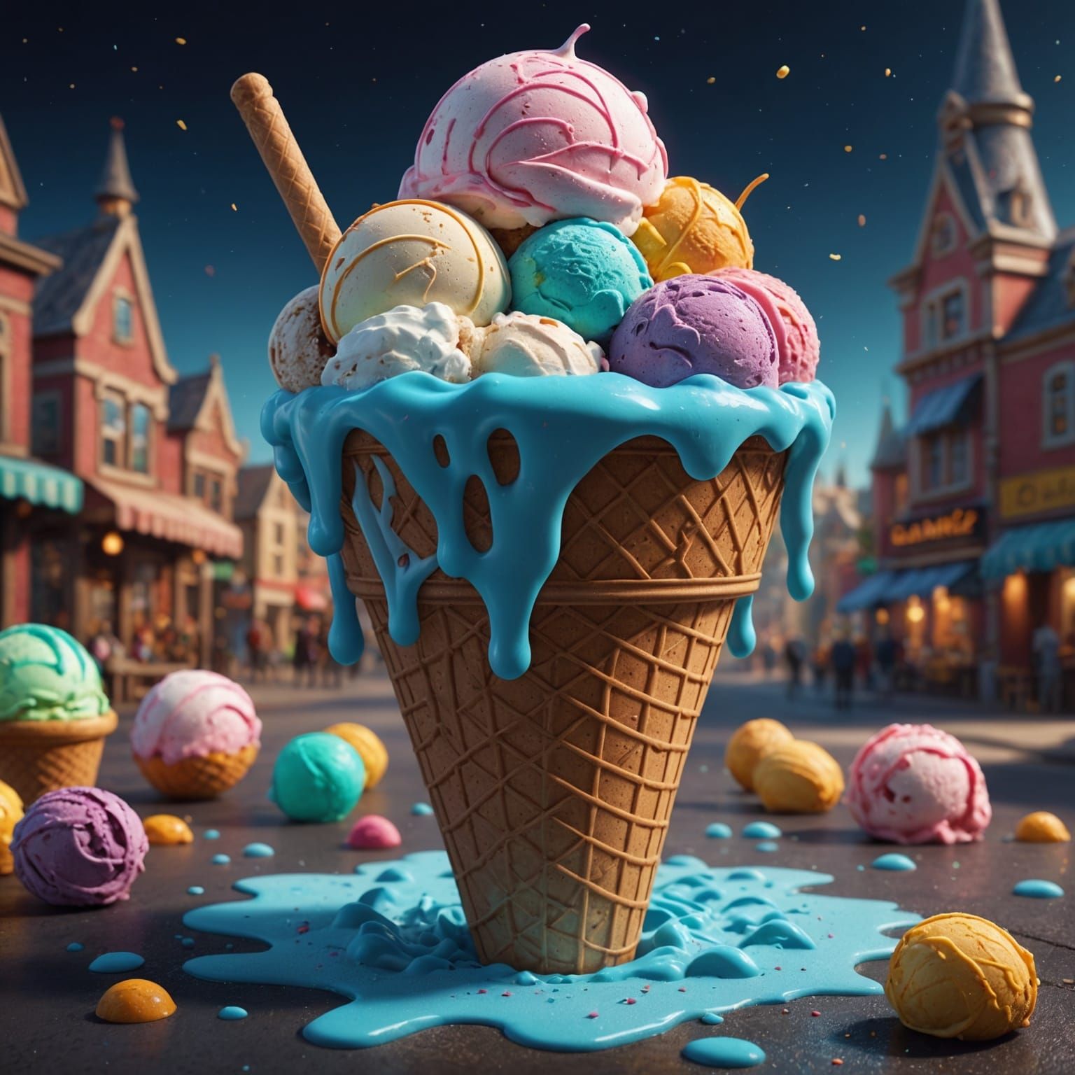 Ice Cream Chalk Art in Detailed Matte Painting Style