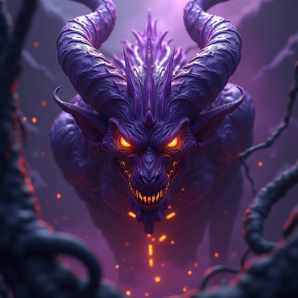 Ethereal Dark Fantasy Demon in Vibrant Purple