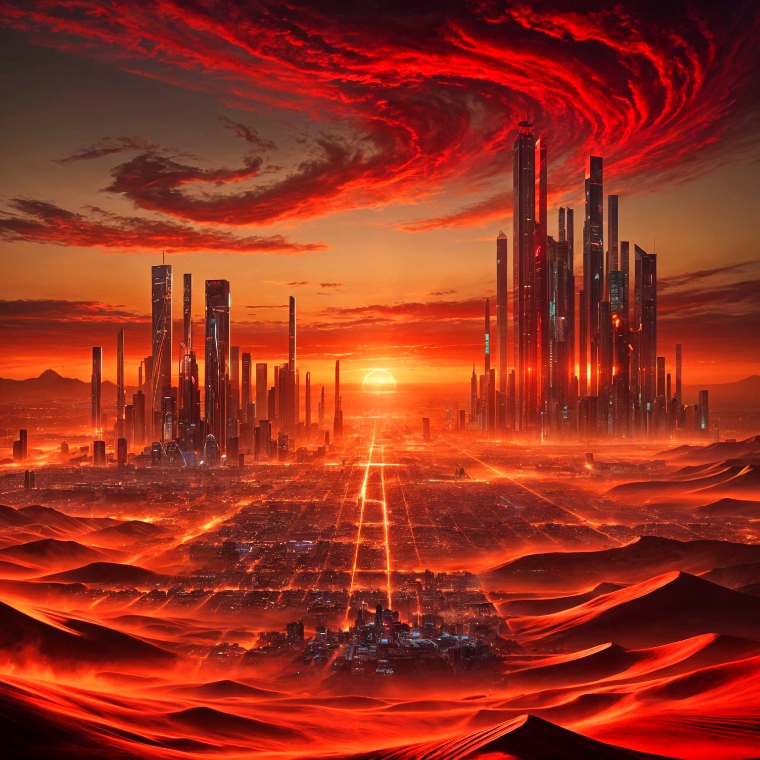 Futuristic Desert City at Sunset in Hyperreal 8K