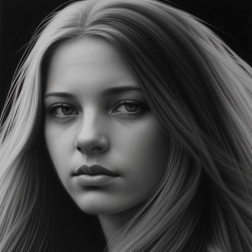 Monochrome Portrait of Woman with Flowing Hair