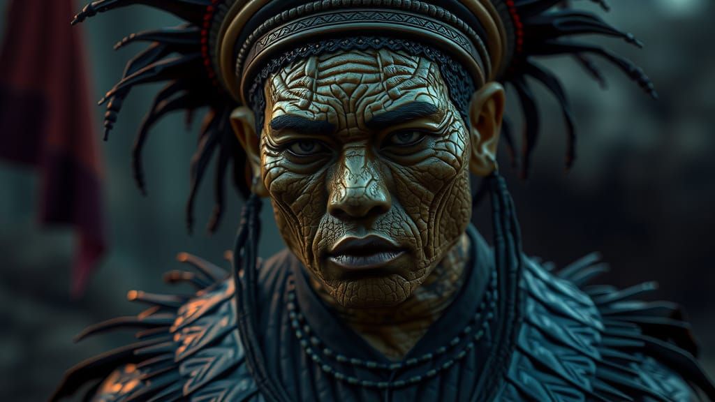 Hyperrealistic Portrait of Reptilian Man in Costume