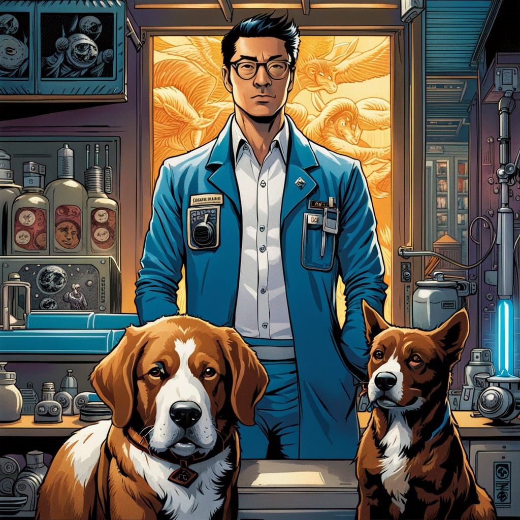 Japanese Veterinarian Portrait in Comic Book Style