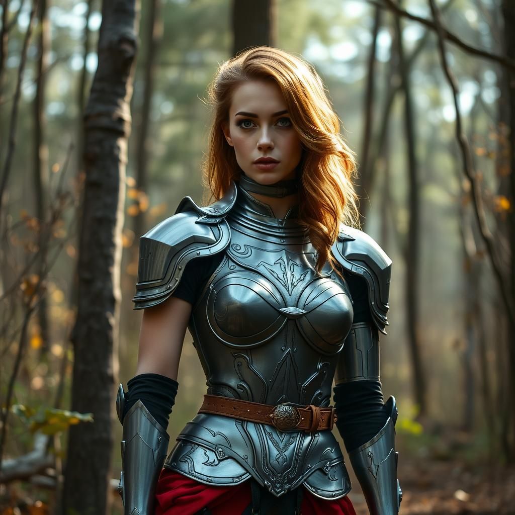 Armored Woman in Forest: Fantasy Concept Art