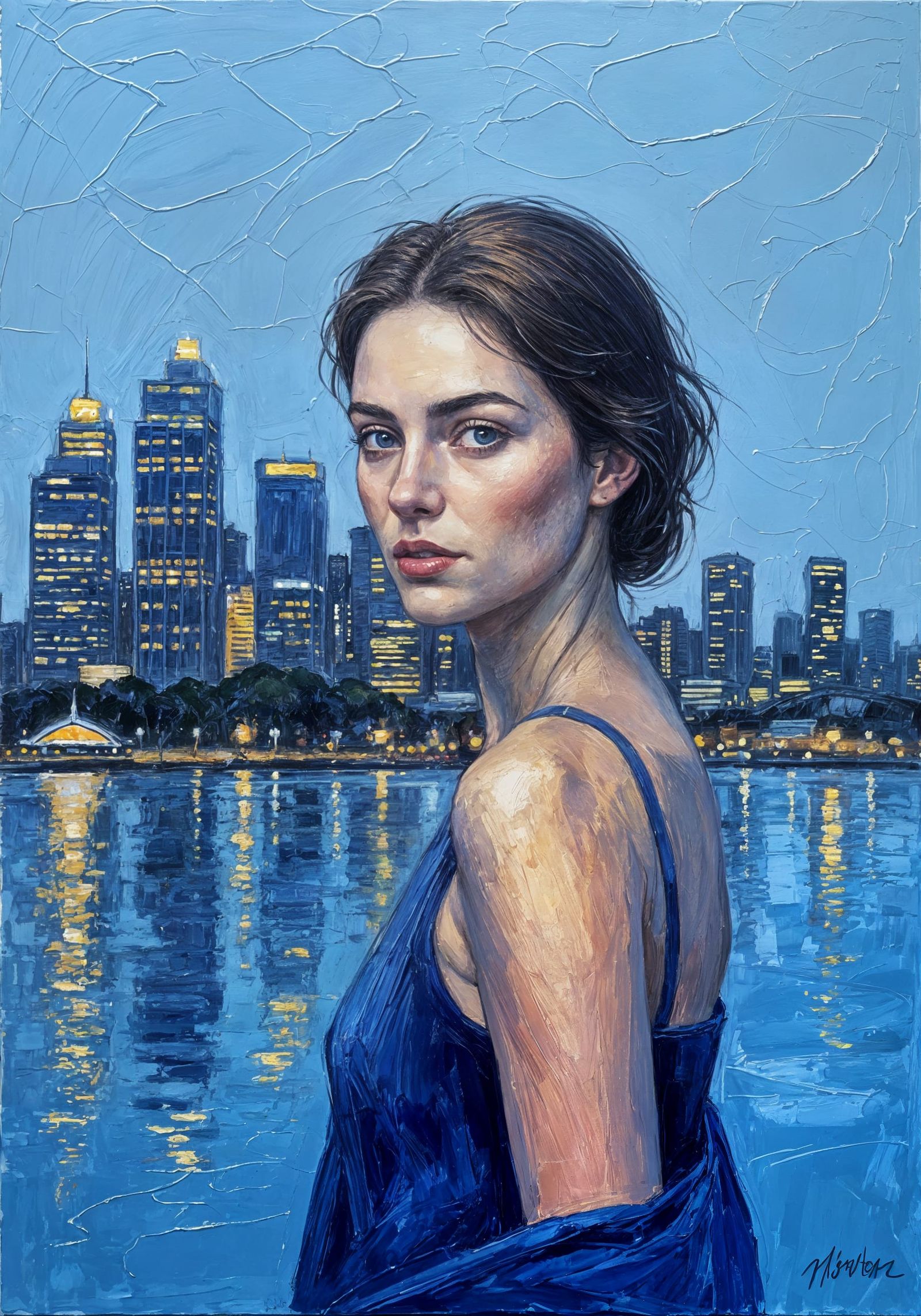 Impasto Sydney Portrait with Urban Evening Mood