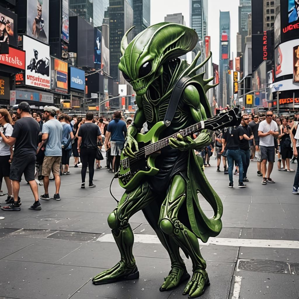 Alien Slap Bass Performance in Times Square