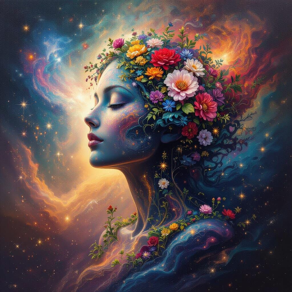 Cosmic Mother Earth Blooming with Life