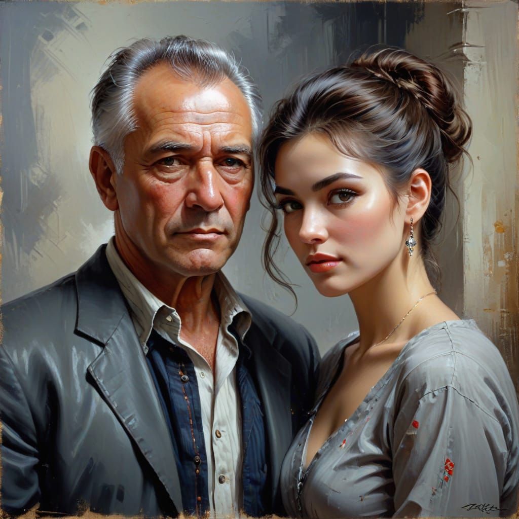 Romantic Portrait of a Gentleman and a Lovely Lady in a Vint...