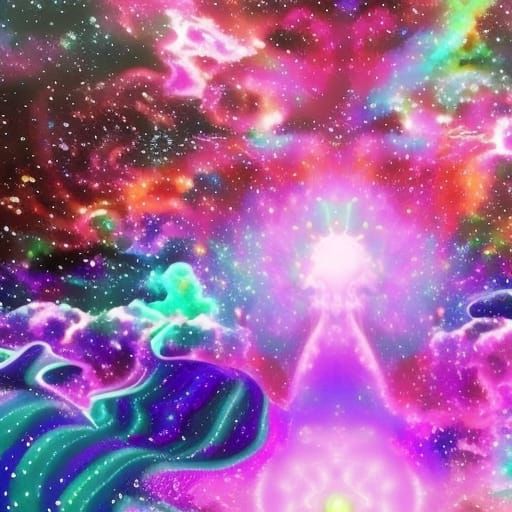 Psychedelic cosmic galaxy with purples, blues, greens, magenta pink, lavender, shimmery vibes & magical vibes