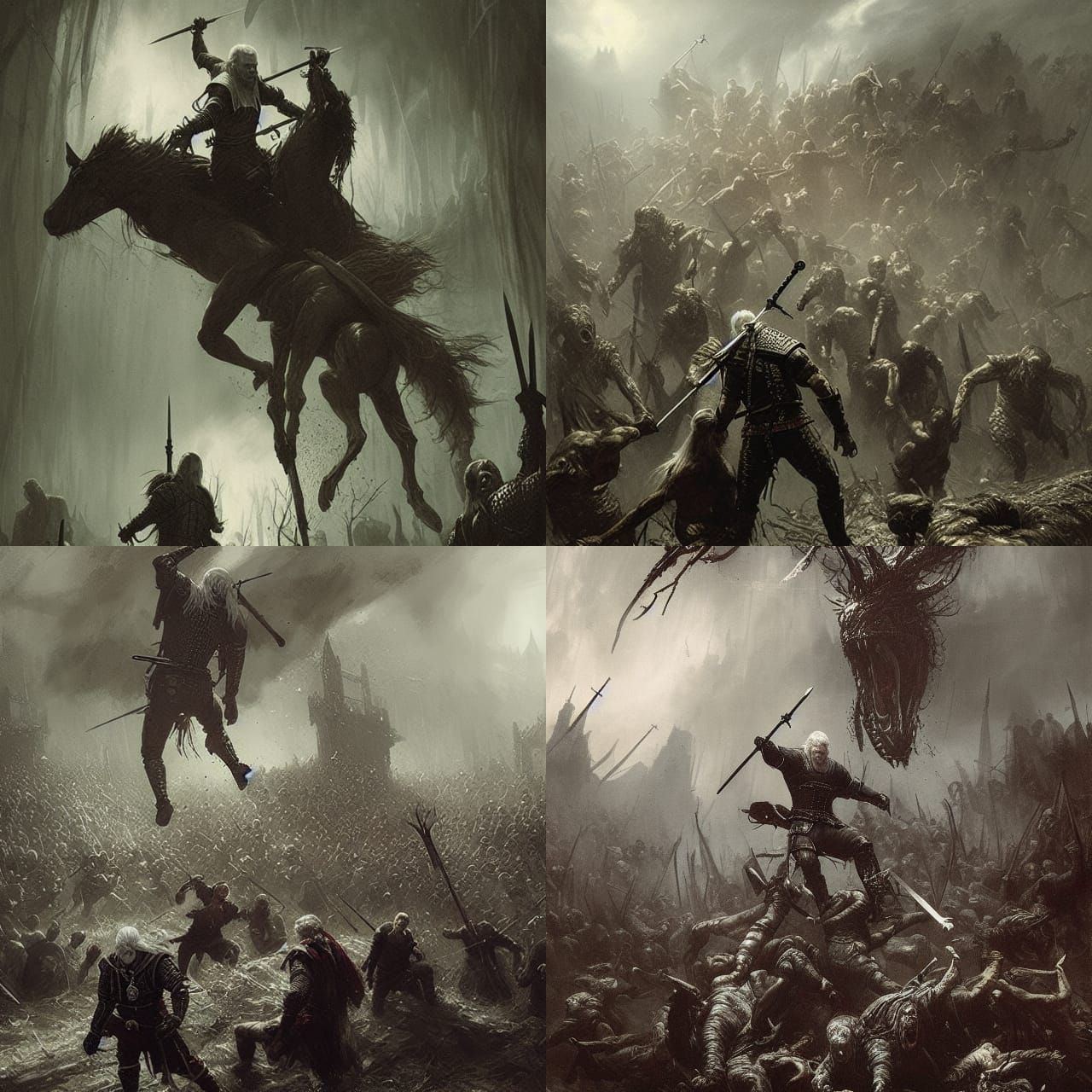 Witcher Ambush in Crookback Bog: A Dark Fantasy Scene