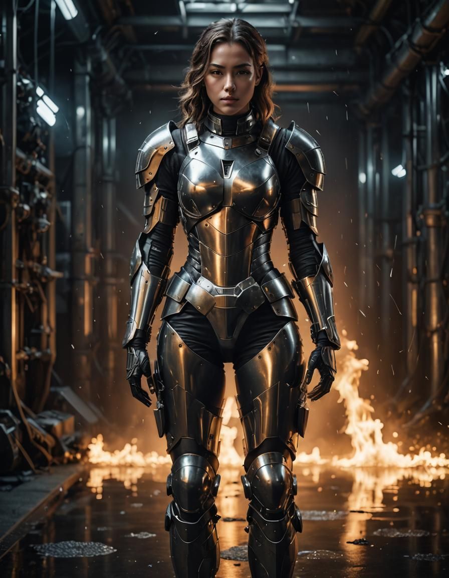 Armored Woman in Liquid Environment, Cinematic CGI