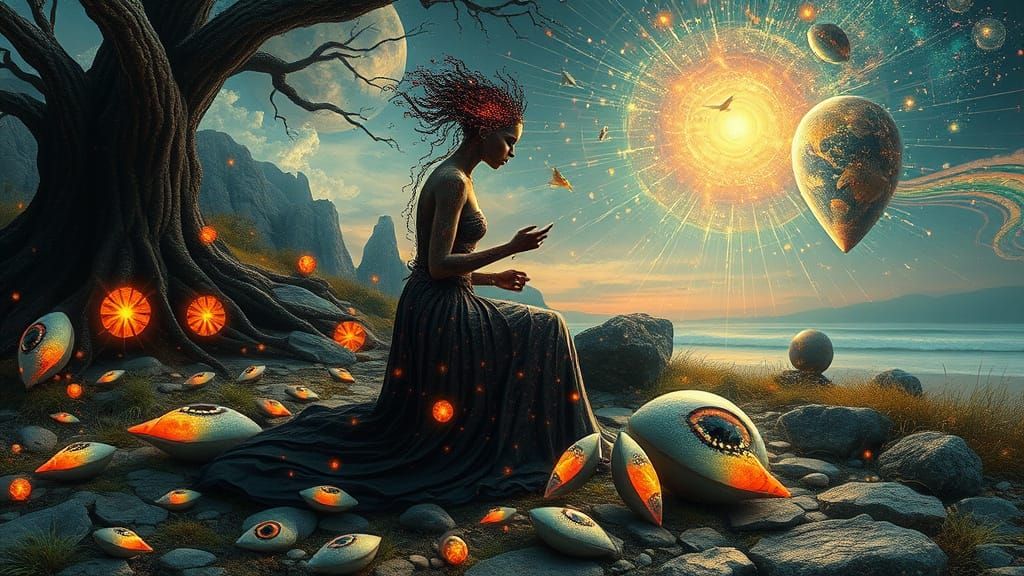 Cosmic Bio Art Collage in Vibrant Digital Style