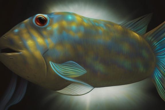 Iridescent Telescope Fish in Hyperrealistic Twilight Seascap...