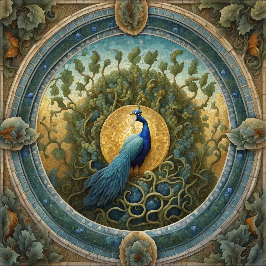 Underwater Mosaic of Peacocks and Vines