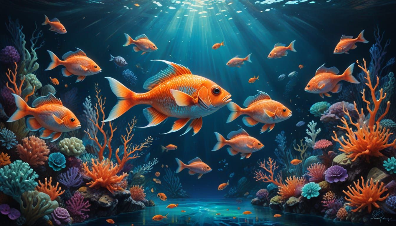 Luminous Orange Fish in a Vibrant Coral Reef