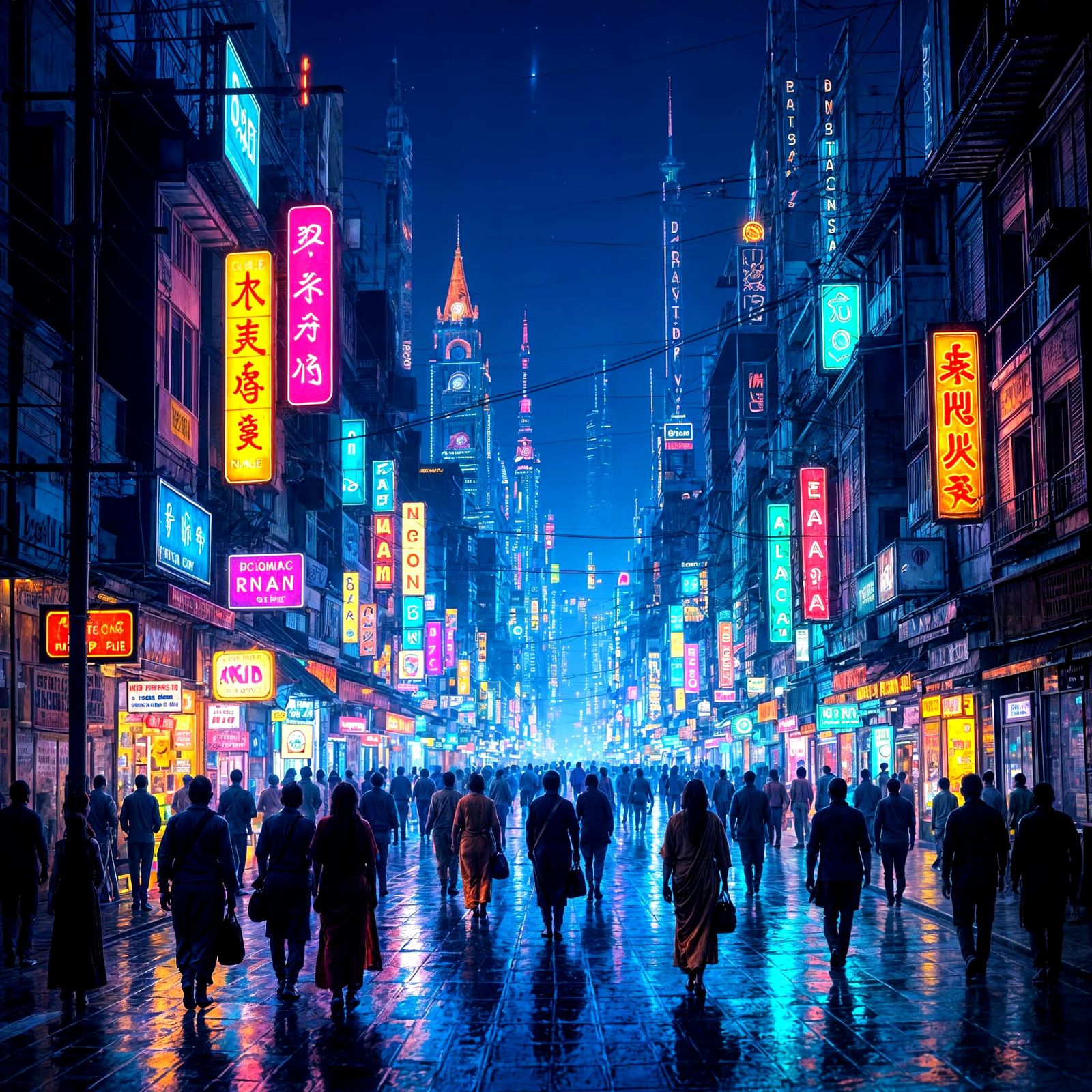 Neon-Lit Indian Cityscape at Night