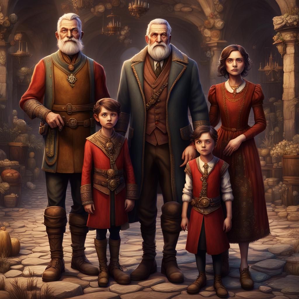 Noble Halfling Family Portrait in Detailed Matte Painting