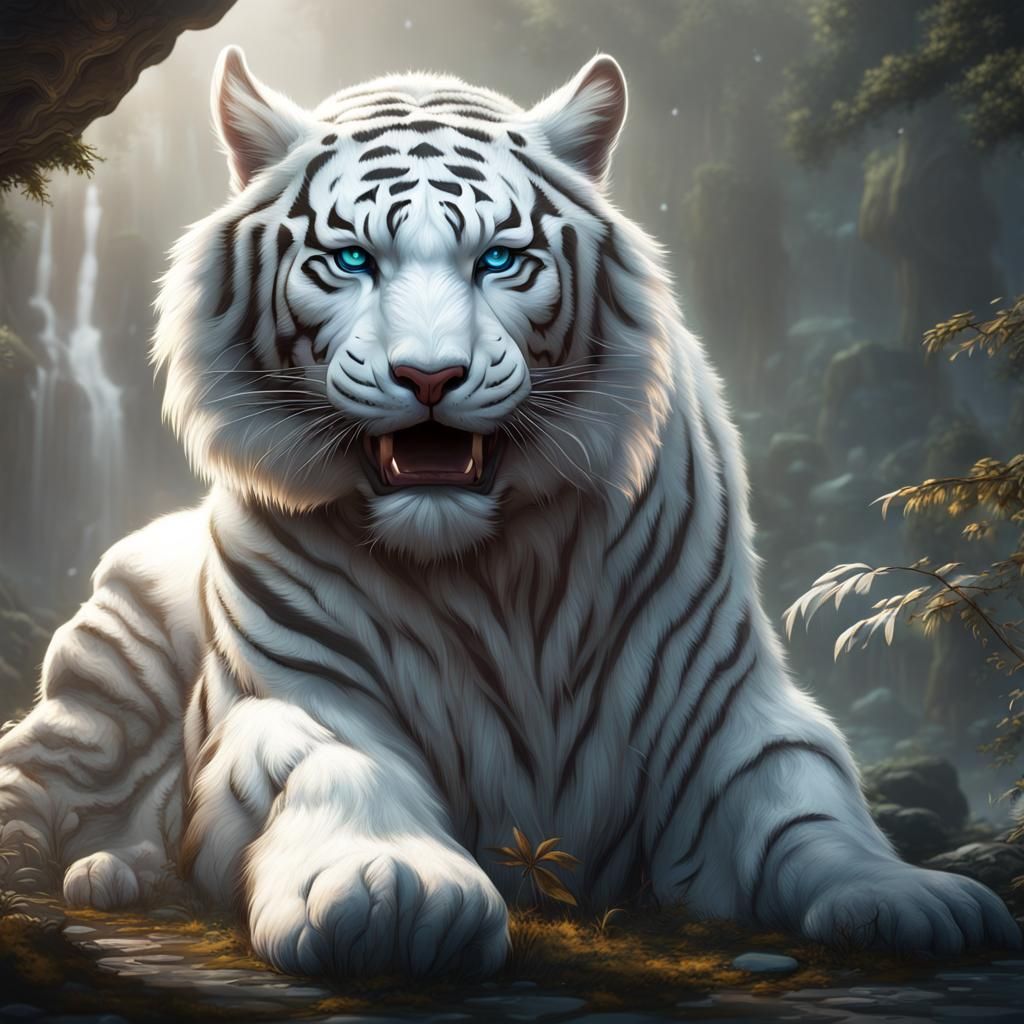 White Bear Tiger Hybrid in Detailed Digital Painting