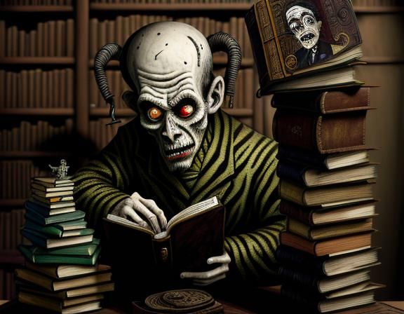 Disturbing Zombie Librarian in Art Brut Style