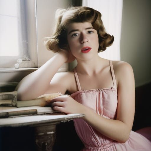 1950s Portrait with Bob Hairstyle and Pink Details