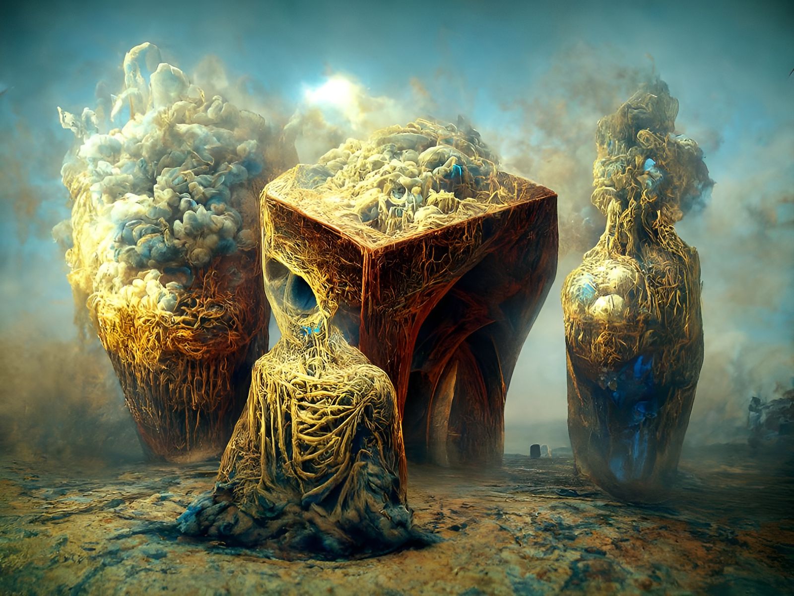 Detailed Conceptual Landscape in Brutalist Style