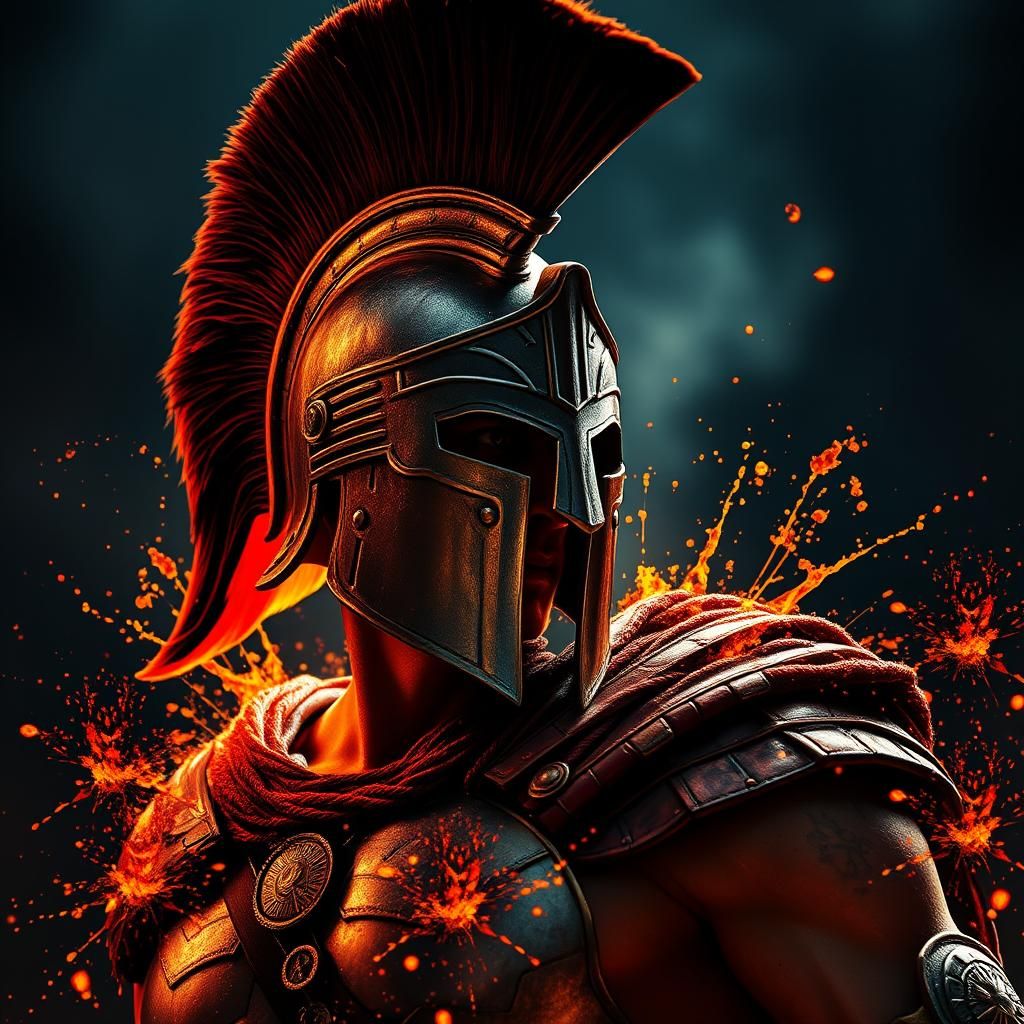 Heroic Spartan Warrior in Cinematic Battle Art