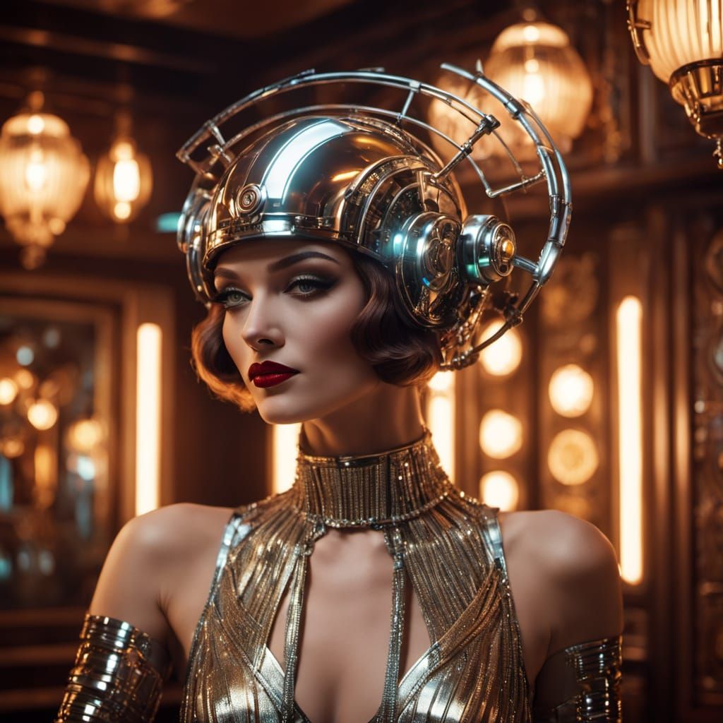 Glamorous Robot Flapper Girl Dancing in Art Deco Style
