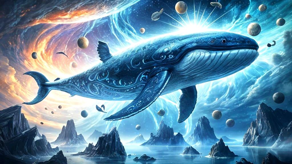 Bioluminescent Whale Soaring Through Nebula