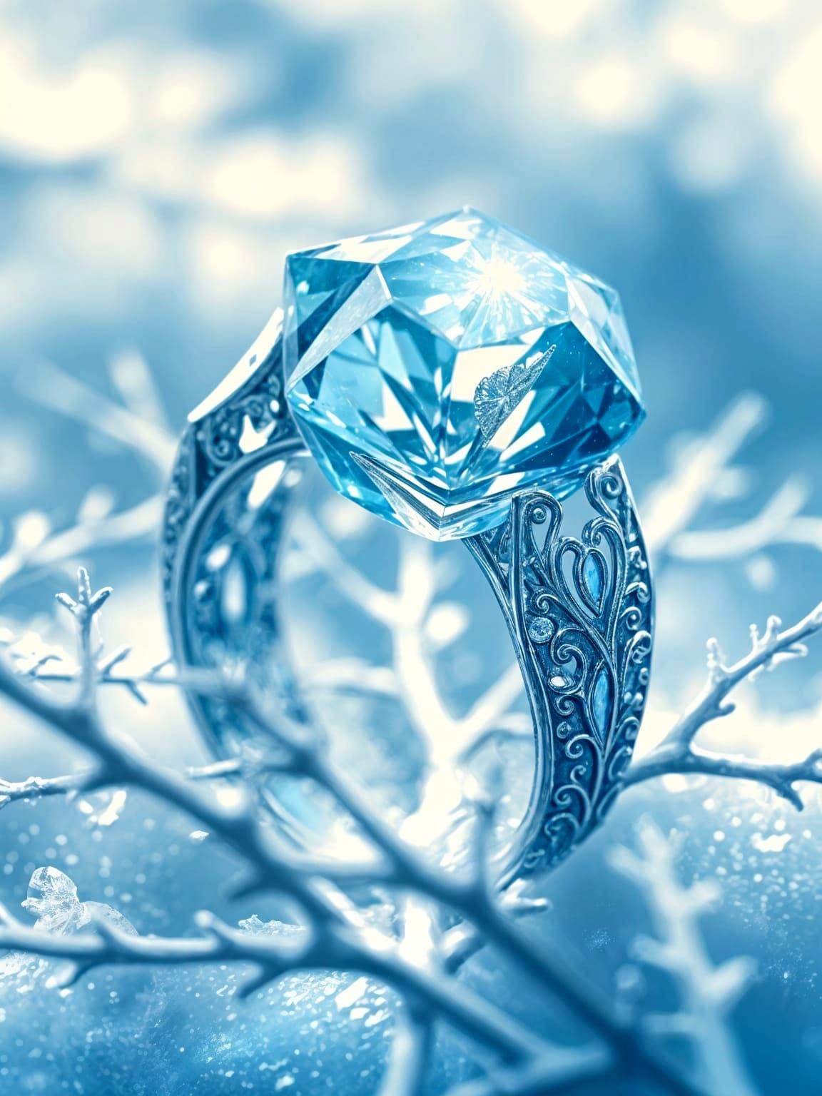 Surreal Ice Crystal Ring in Ethereal Aura