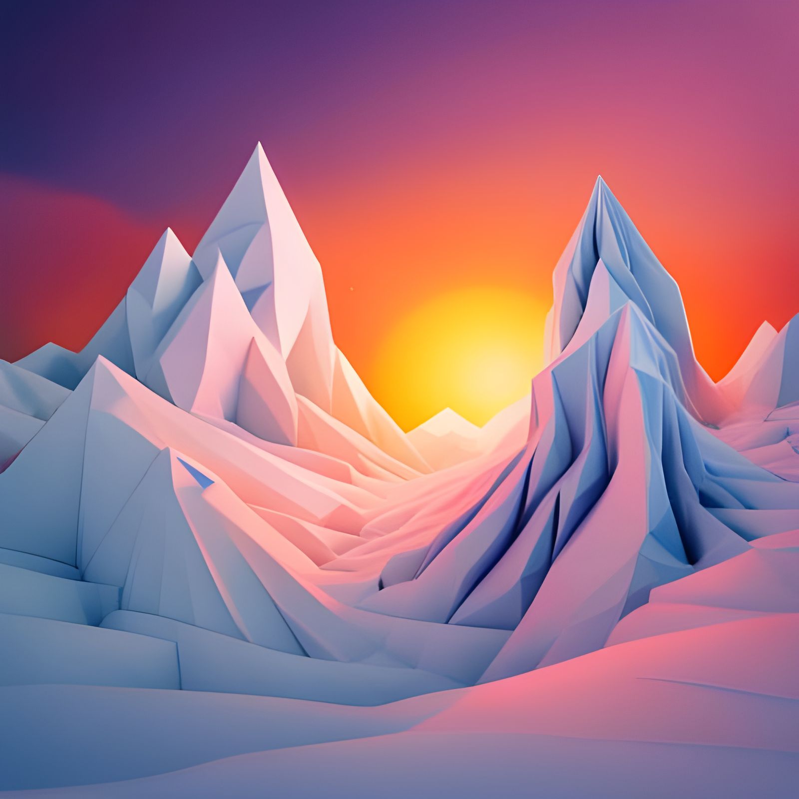 Detailed Papercraft Landscape with Origami Folds