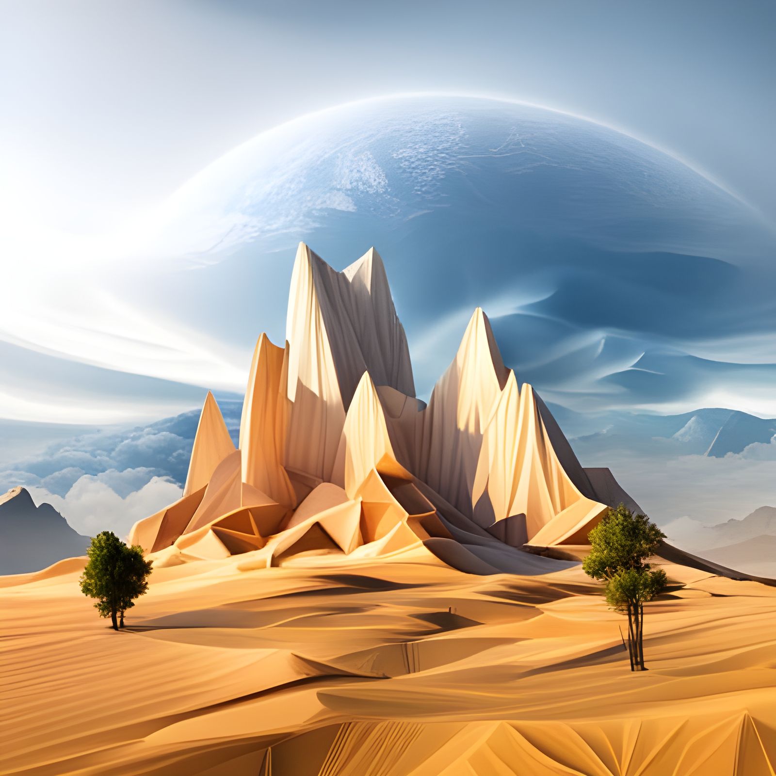 Intricate Papercraft Landscape at Sunset in 8K