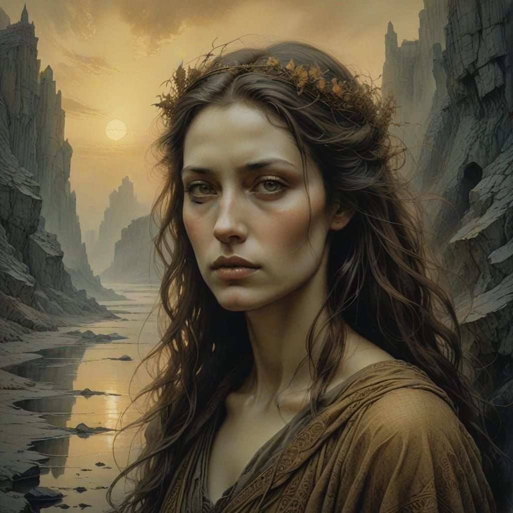 Surreal Earth-Toned Portraiture with Mystical Intensity in H...