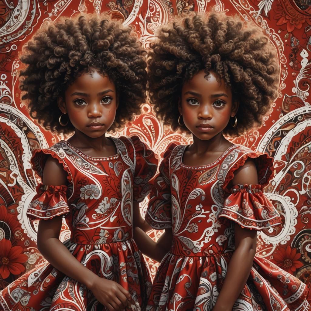 Twin Girls Portrait in Hyperrealistic Splash Art Style