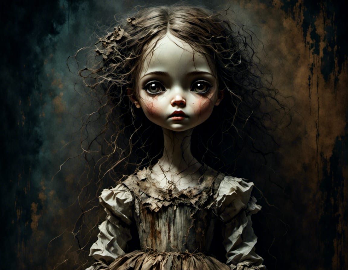 Haunted Annabelle Doll in Asylum: Realistic Dark Sketch