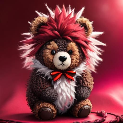Adorable Knitted Teddy Bear with Fluffy Mohawk