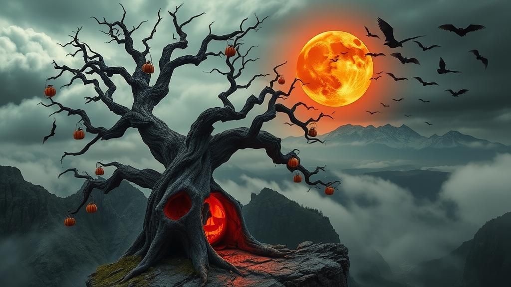 Ethereal Halloween Tree with Gargantuan Jack O'Lantern