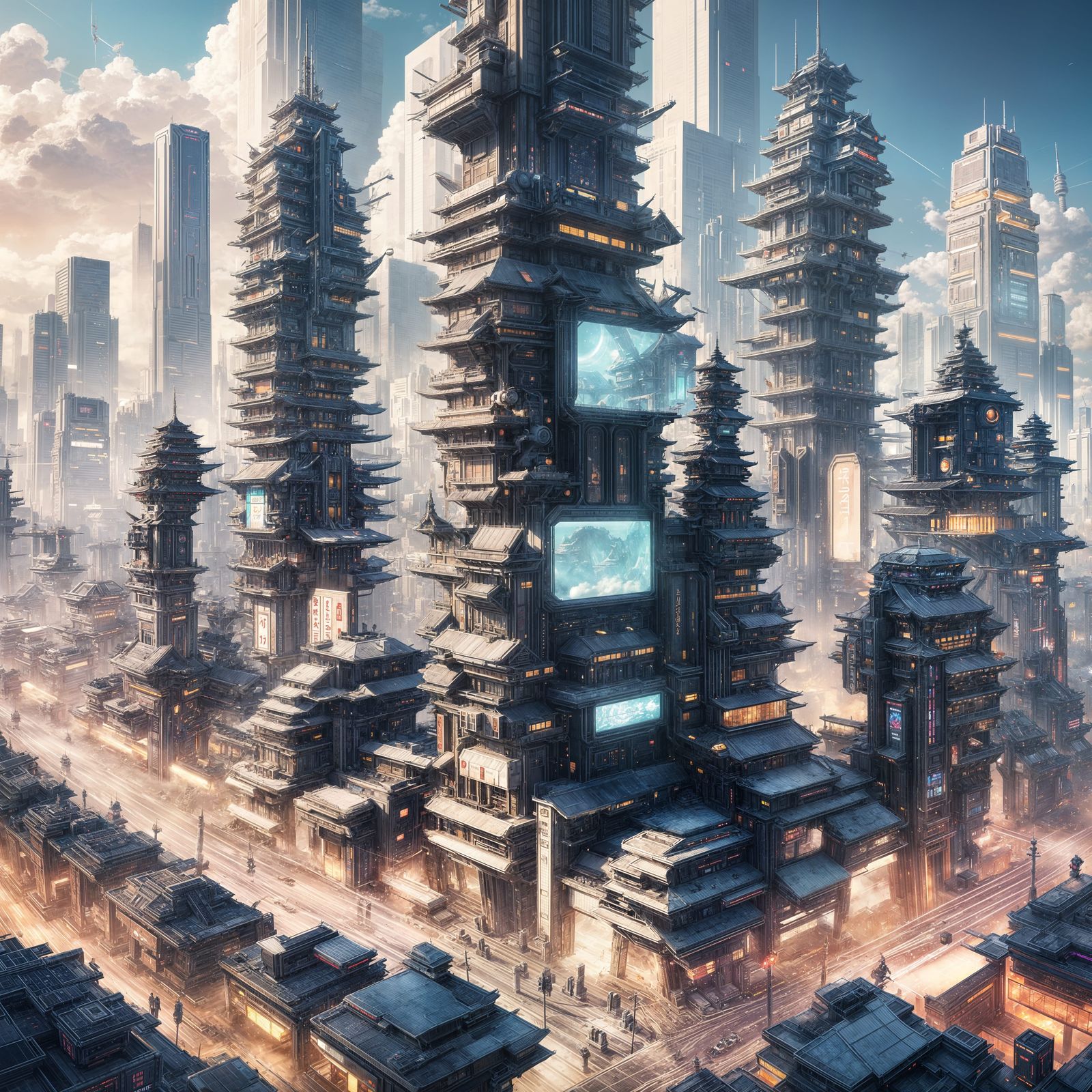 Colossal Futuristic City in Japanese Style