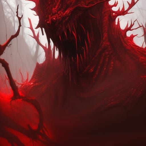 Gothic Ghoul in Crimson Forest: Dark Fantasy Art