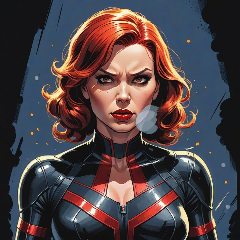 Black Widow Comic Book Art in Gouache