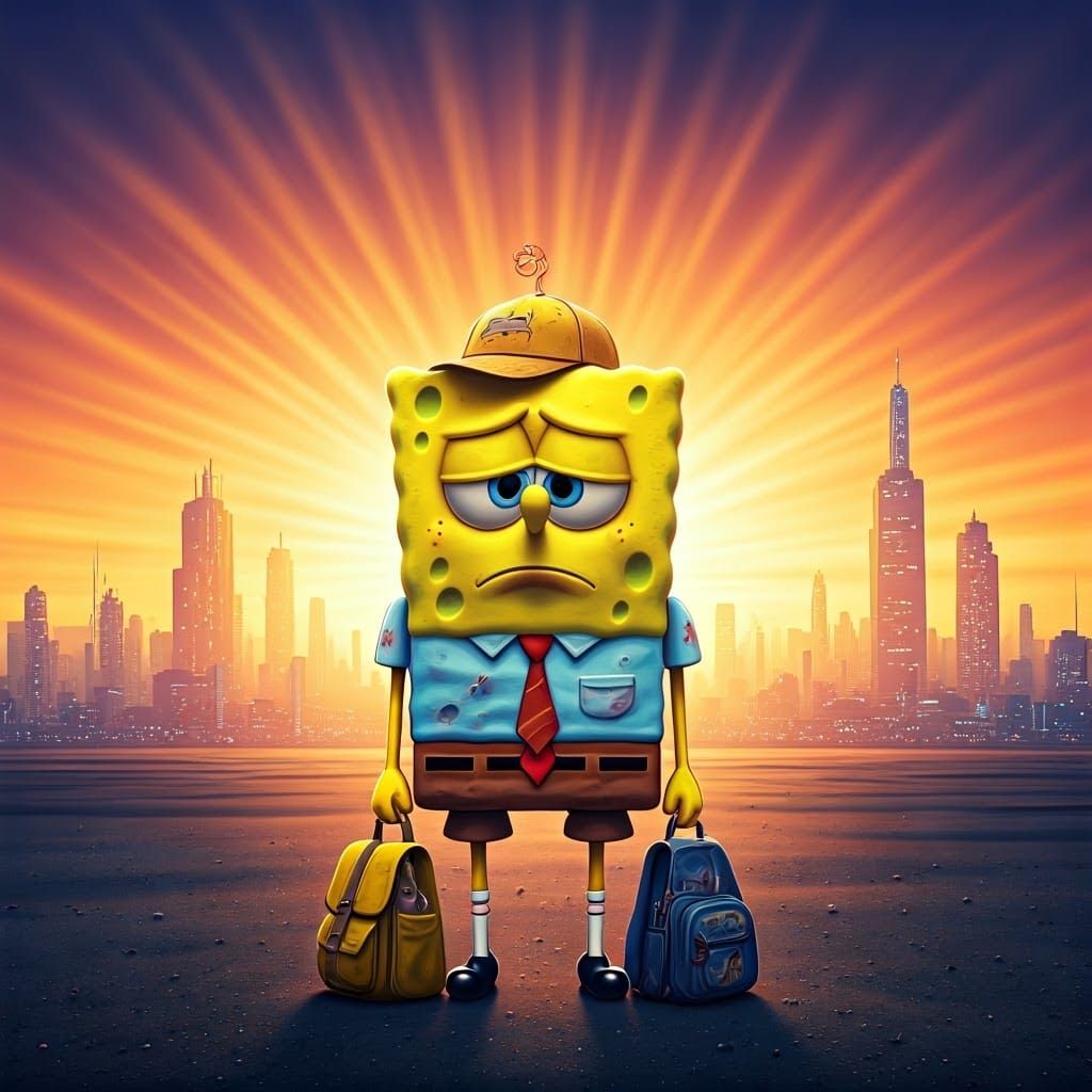 SpongeBob's Farewell: A Pixar-Style Digital Artwork